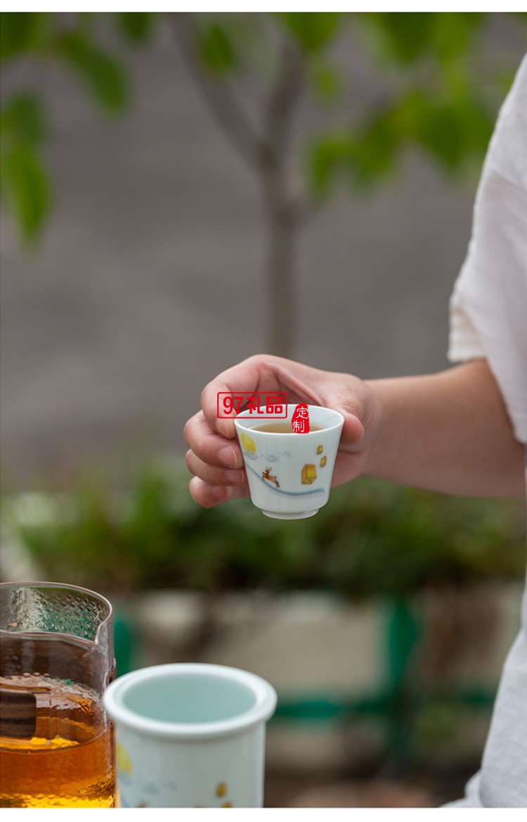 一鹿相伴快客杯青瓷茶具套裝便攜式旅行包簡約泡茶器logo定制