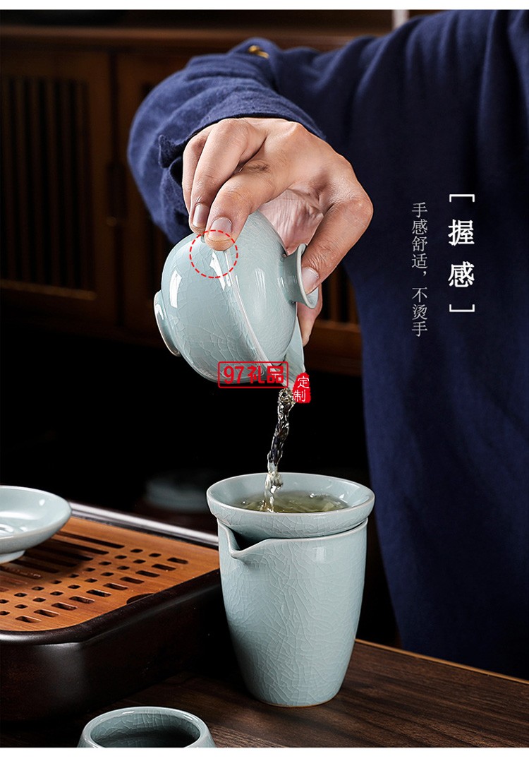 哥窯陶瓷茶具 功夫茶具禮盒泡茶杯蓋碗提梁壺